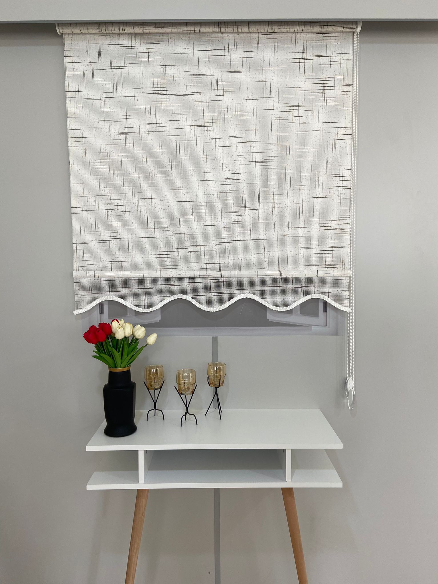 VP1325 Çift Mekanizmalı Renkli Degrade Tül Ve Stor Perde Beyaz Koyu Kahverengi