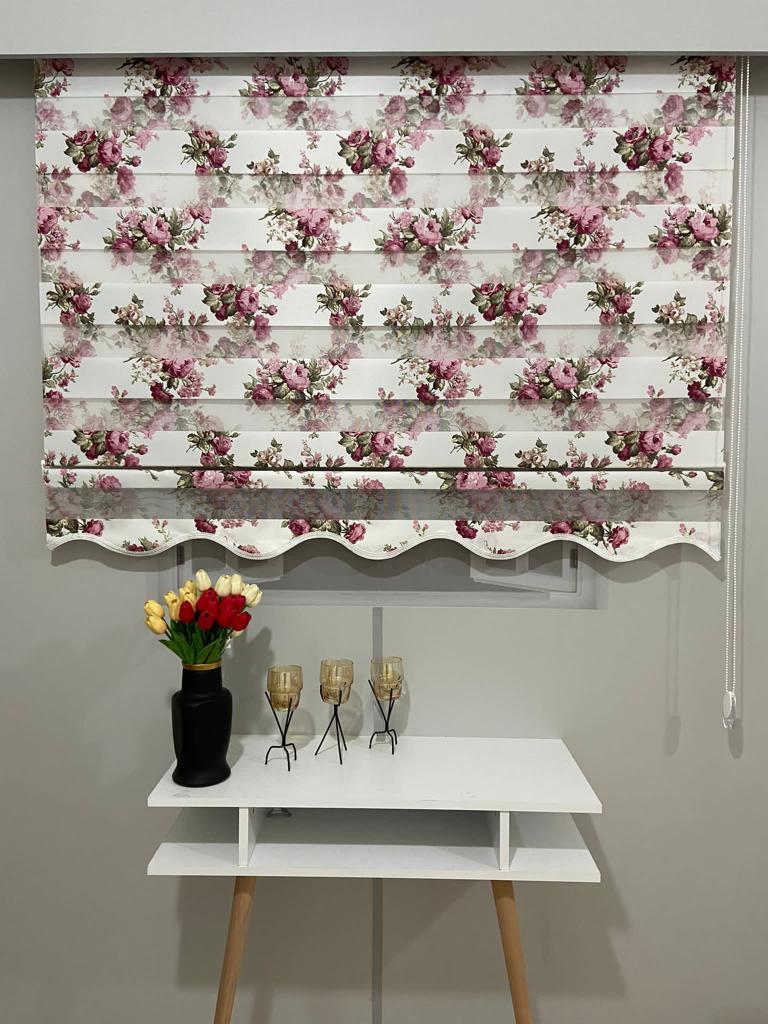 VP807 Stor Zebra Perde Çiçek Desenli Etek Dilimli