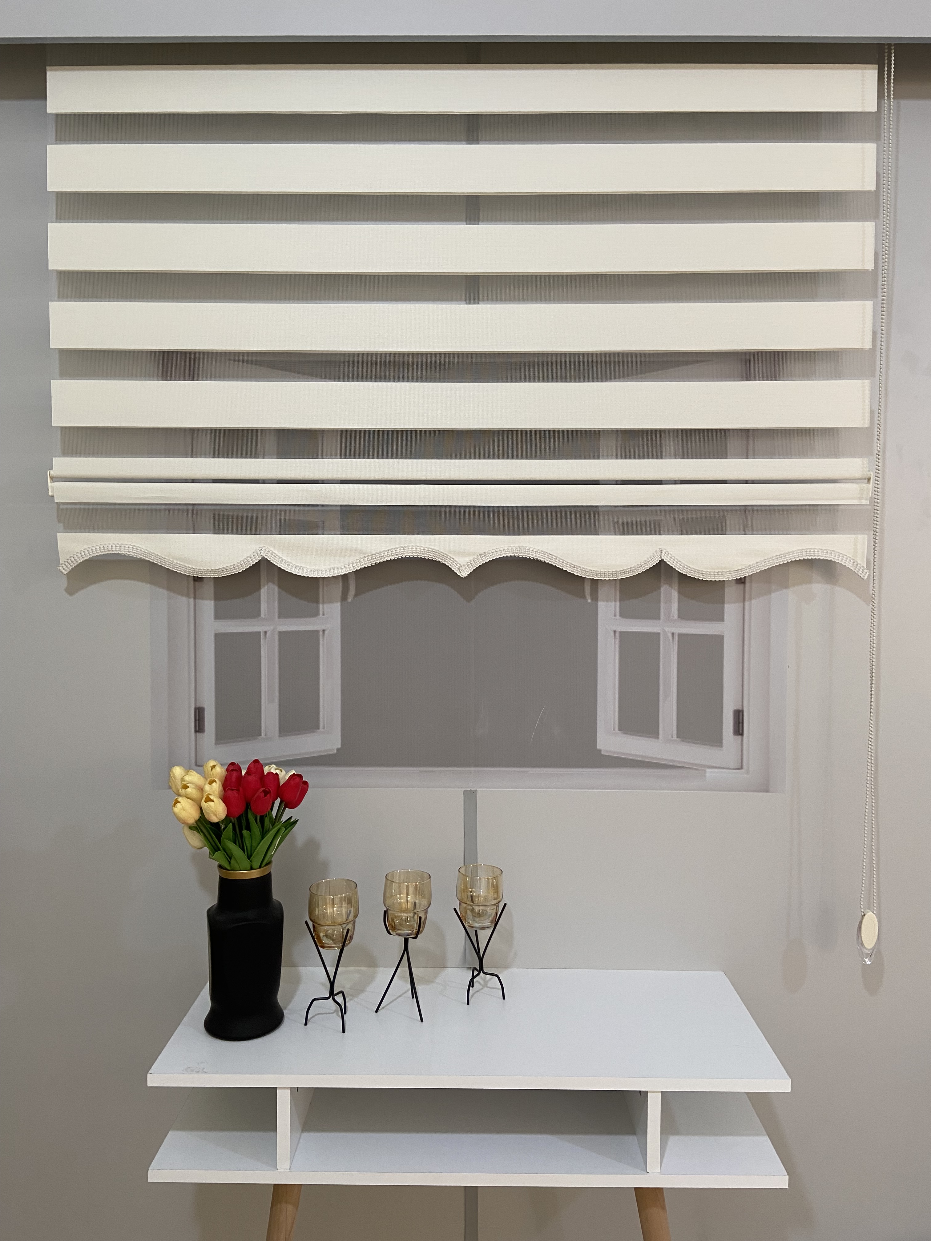 VP912 Bambu Düz Zebra Perde Ekru Etek Dilimli