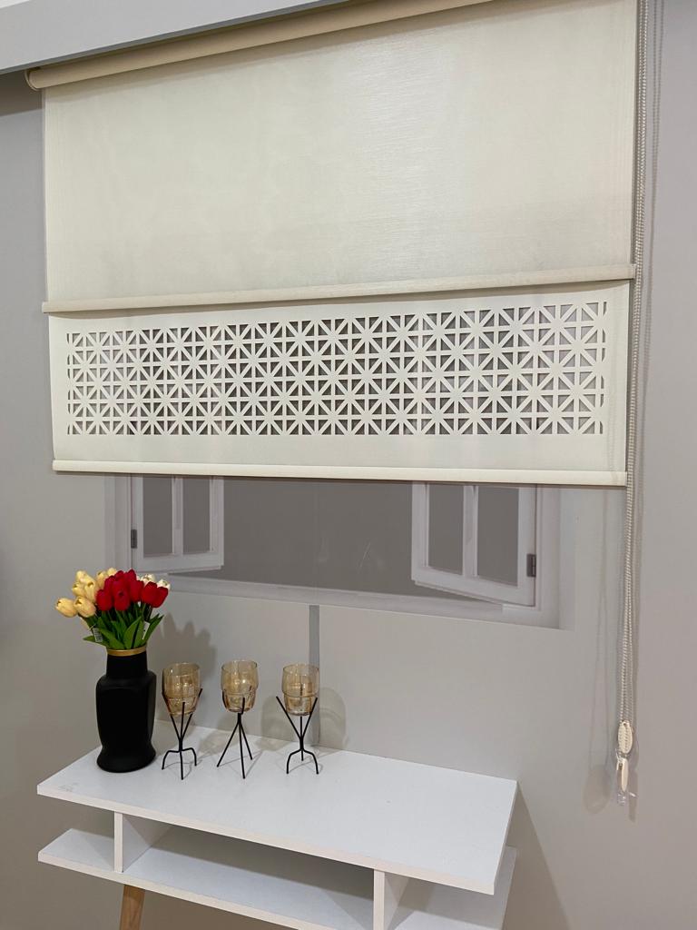 LZR1045 Çift Mekanizmalı Lazer Kesim Tül Ve Stor Perde Krem