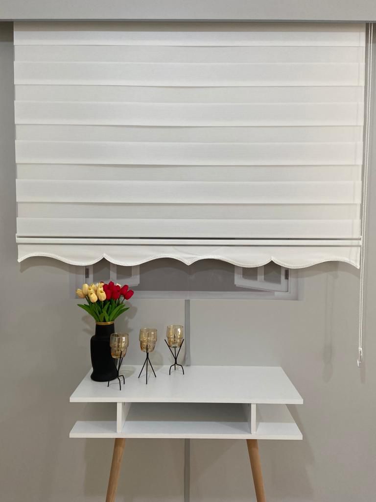  VP920 Mikro Pliseli Zebra Perde  Beyaz Etek Dilimli