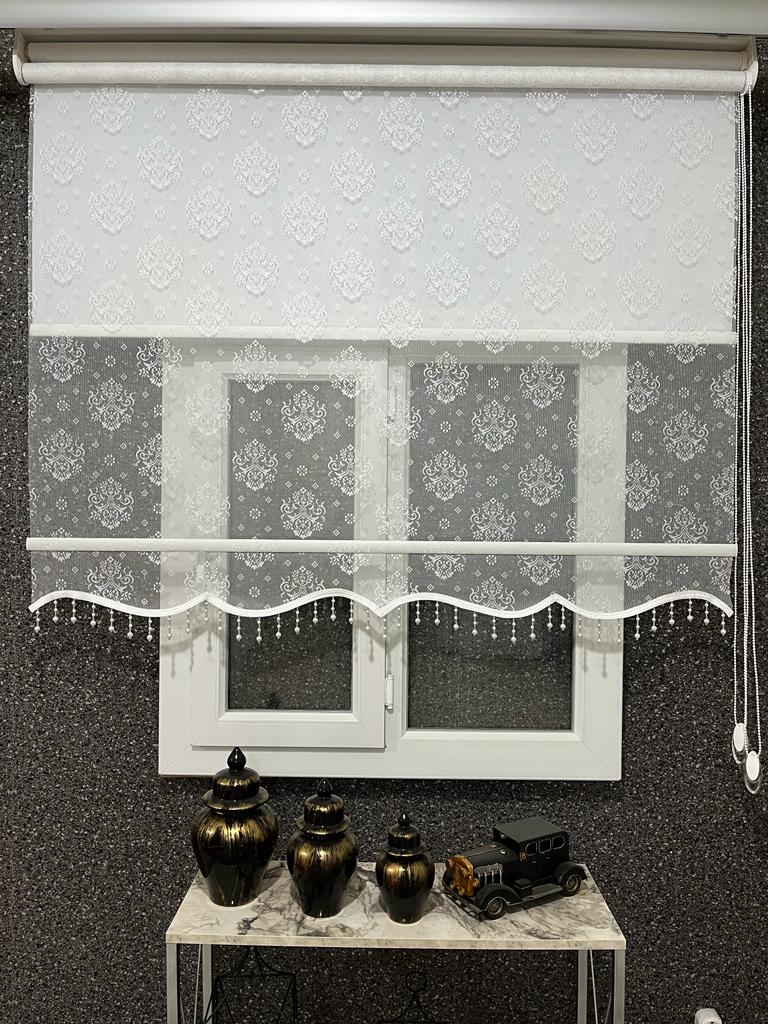 VP1901 DAMAKS DESEN  BONCUKLU   ÇİFT MEKANİZMALI  TÜL VE STOR PERDE