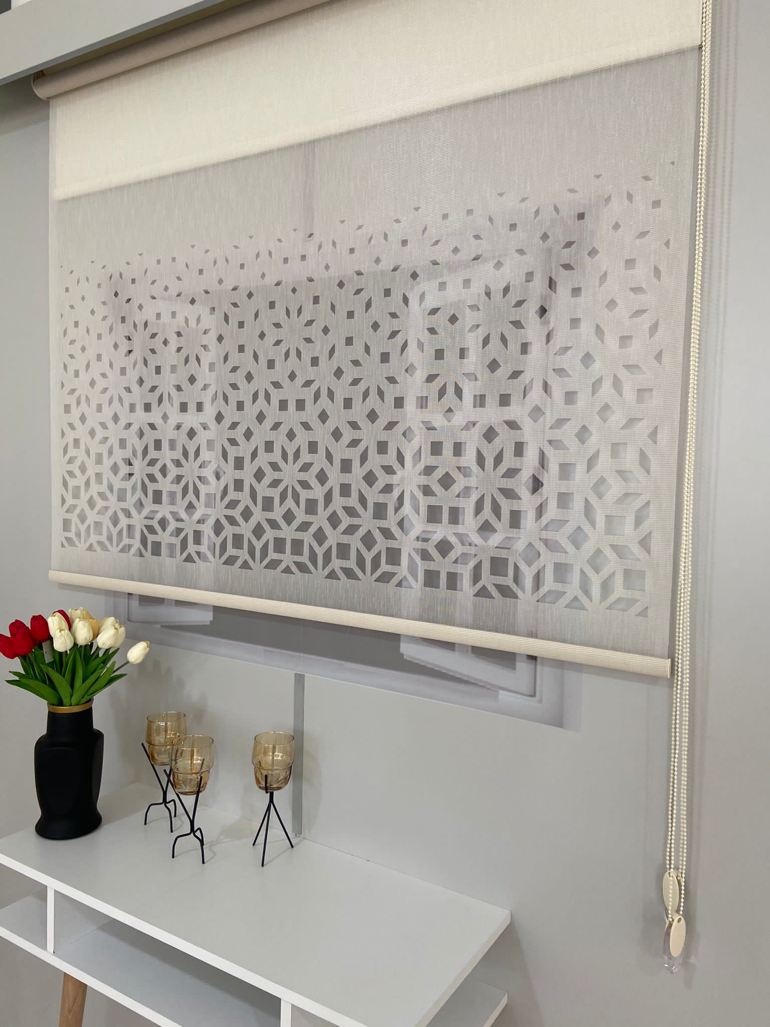 LZR1005 Çift Mekanizmalı Lazer Kesim Tül Ve Stor Perde Krem