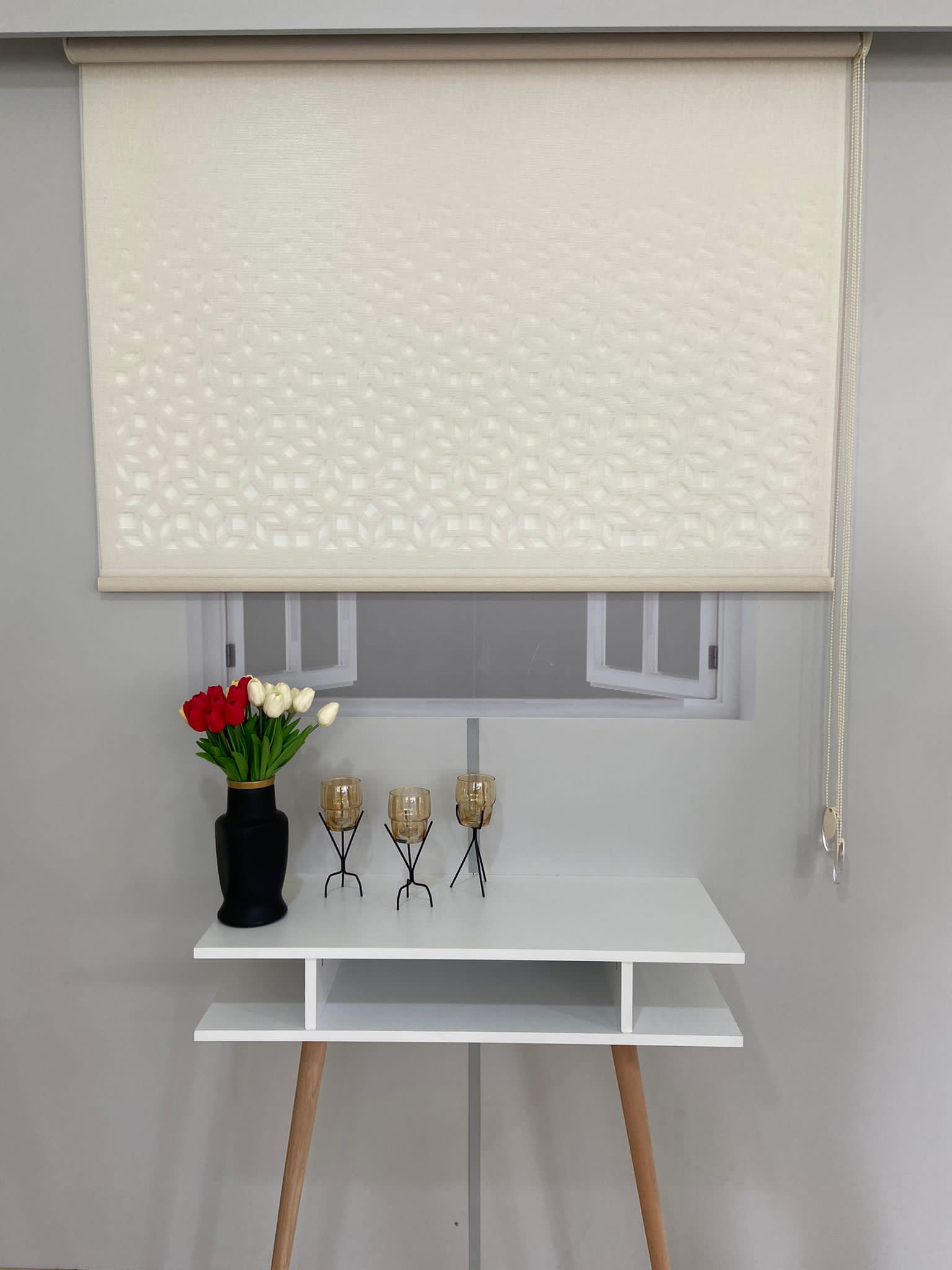 LZR1005 Çift Mekanizmalı Lazer Kesim Tül Ve Stor Perde Krem