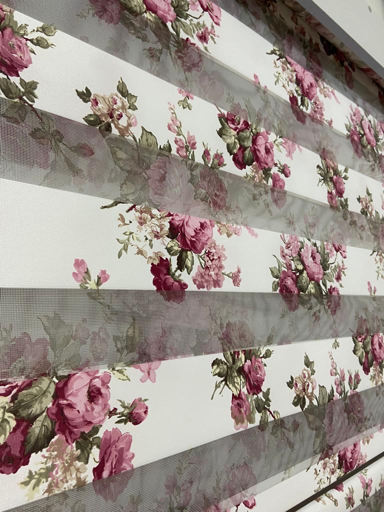 VP807 Stor Zebra Perde Çiçek Desenli Etek Dilimli