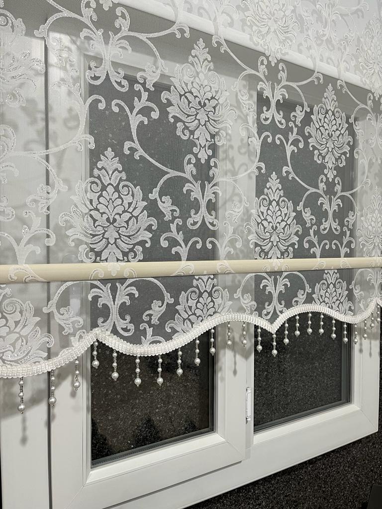 vp1620  simli damaks desen boncuklu çiftli sistem stor perde