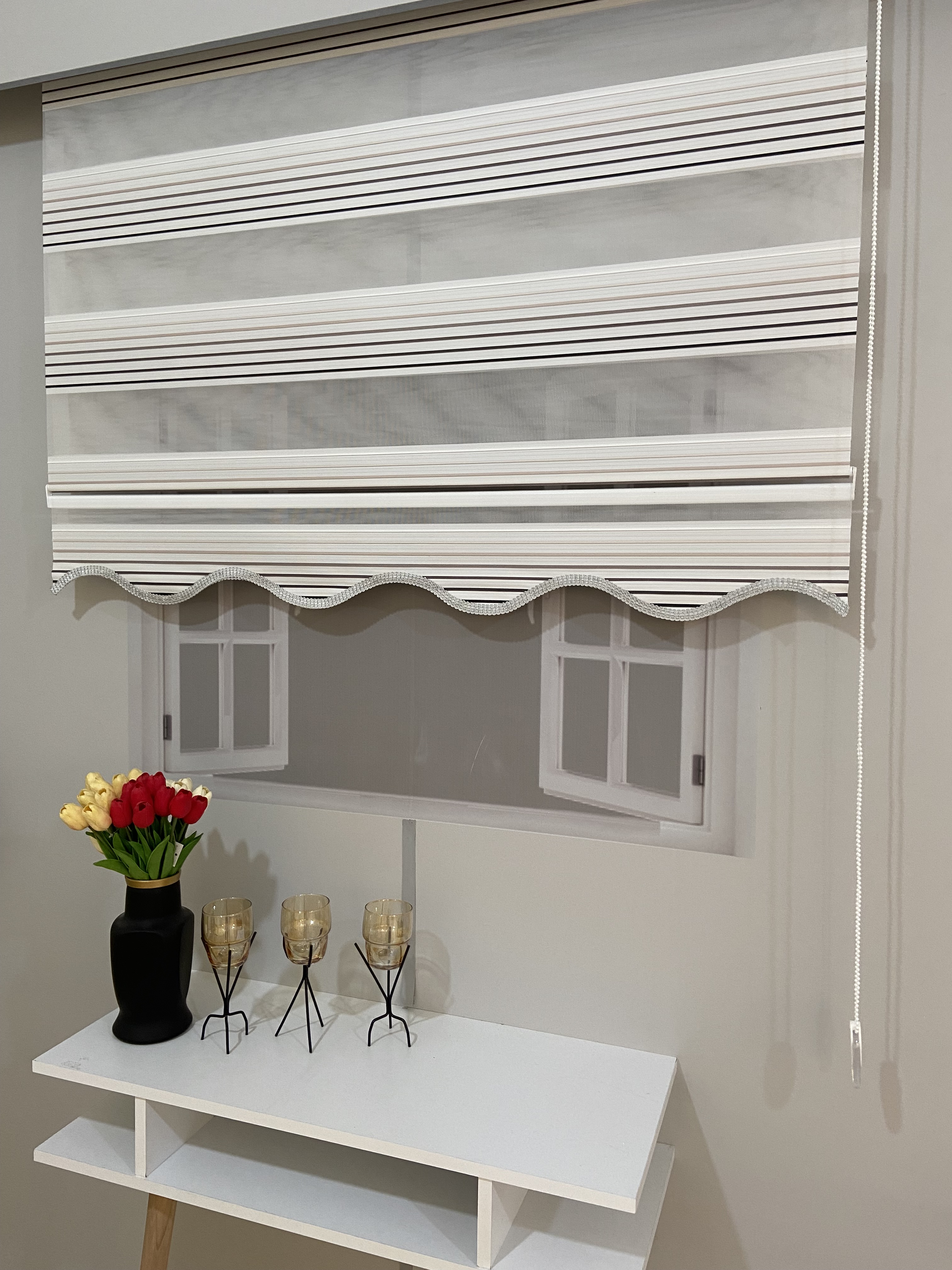 VP730 Renk Geçişli Pliseli Zebra Perde Gri Antrasit Siyah