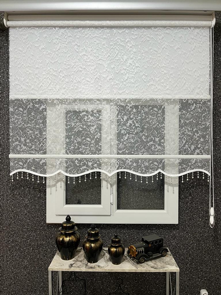 VP2010 bulut  desen çiftli sistem boncuklu stor perde