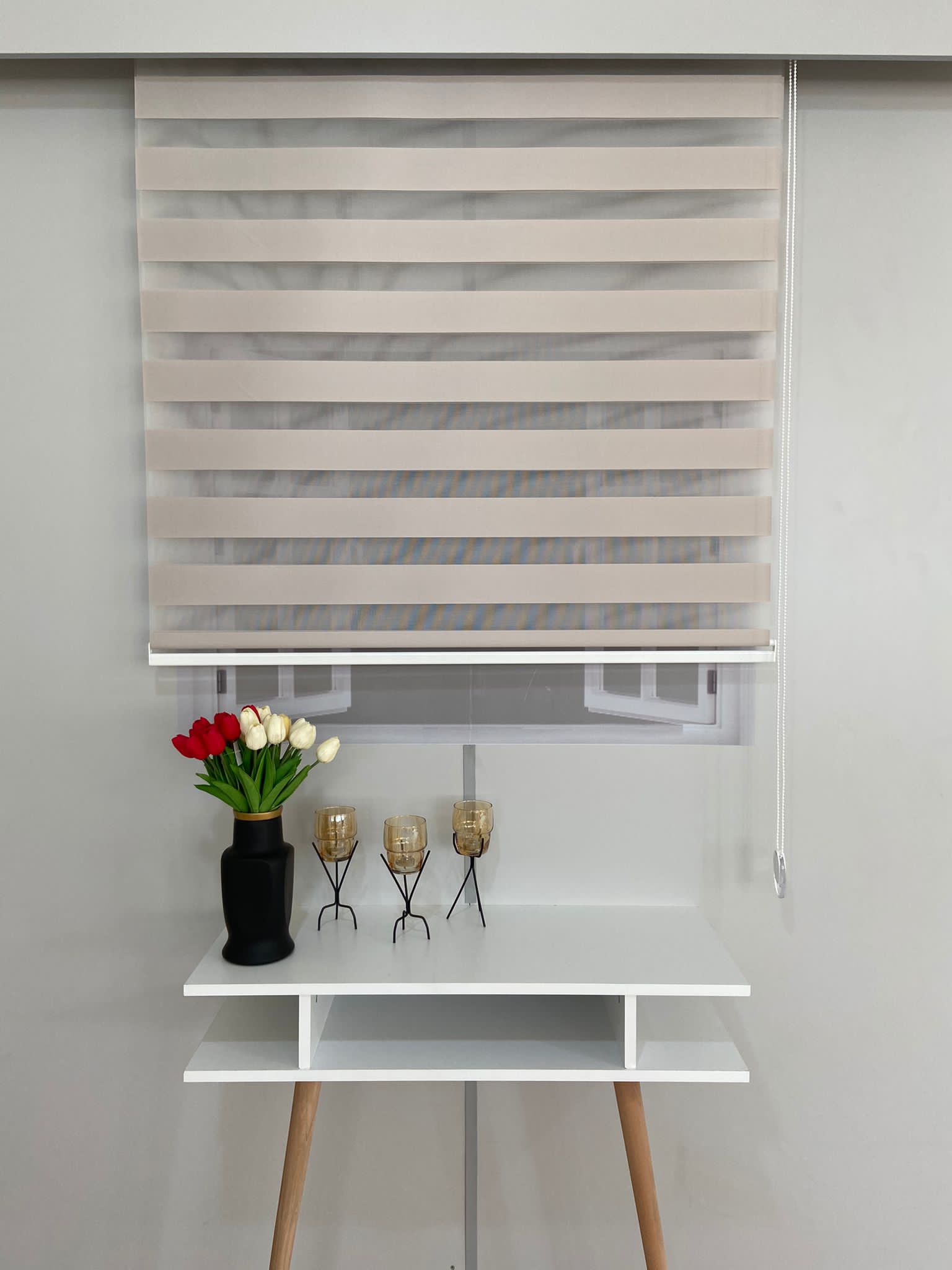 VP705 Düz Lüx Saten Zebra Perde Gri Vizon