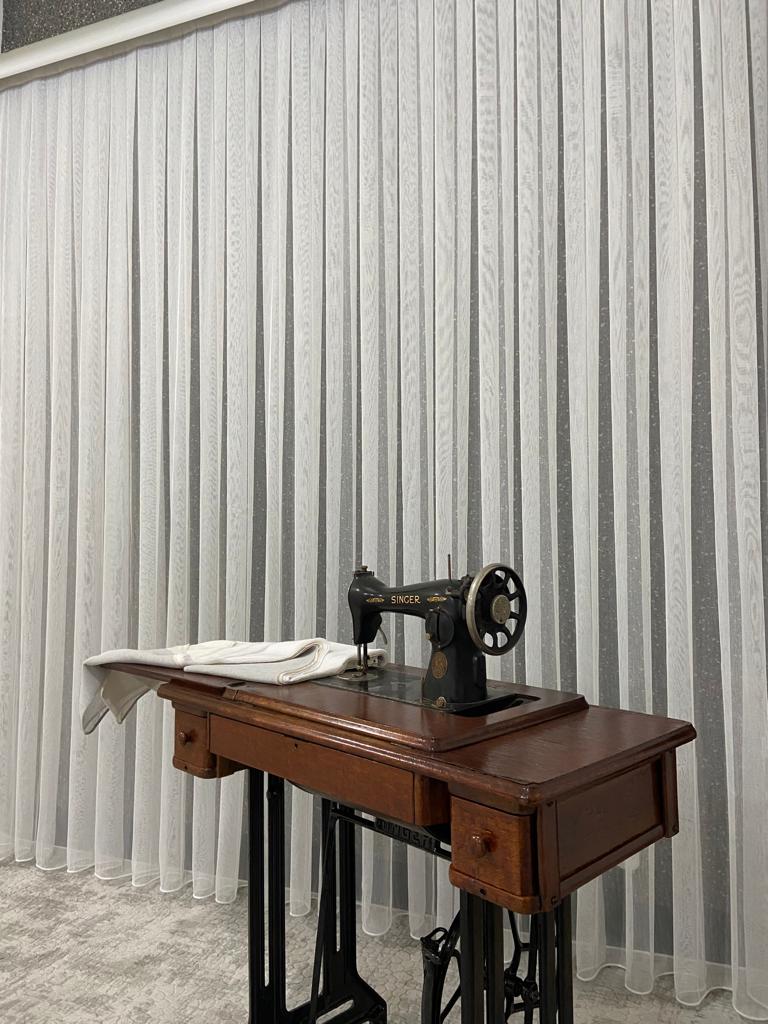 VP505 1. Kalite Kehribar Floş Tül Perde 1/2,5 Pile Ekru