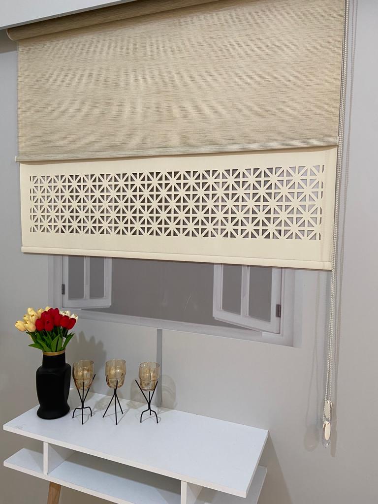 LZR1045 Çift Mekanizmalı Lazer Kesim Tül Ve Stor Perde Sütlü Kahverengi