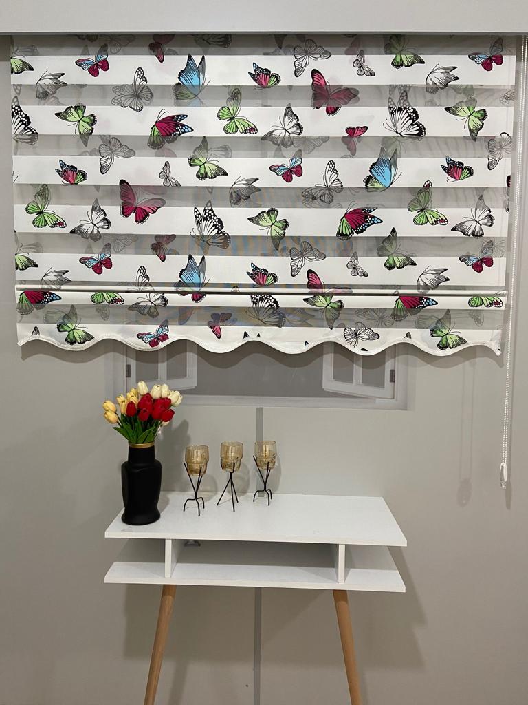 VP804 Stor Zebra Perde Çoçuk Odası Kelebek Desenli Etek Dilimli