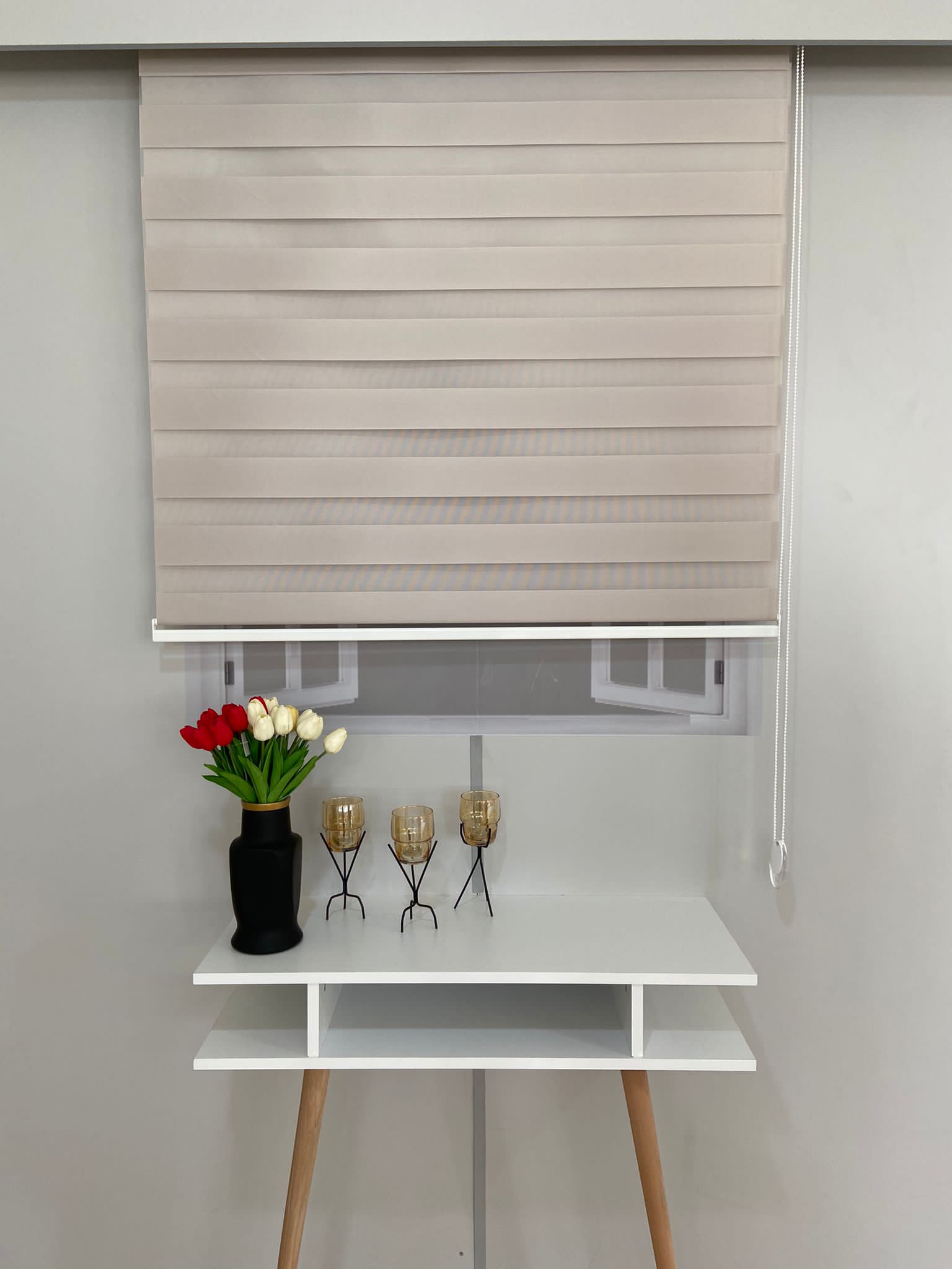 VP705 Düz Lüx Saten Zebra Perde Gri Vizon