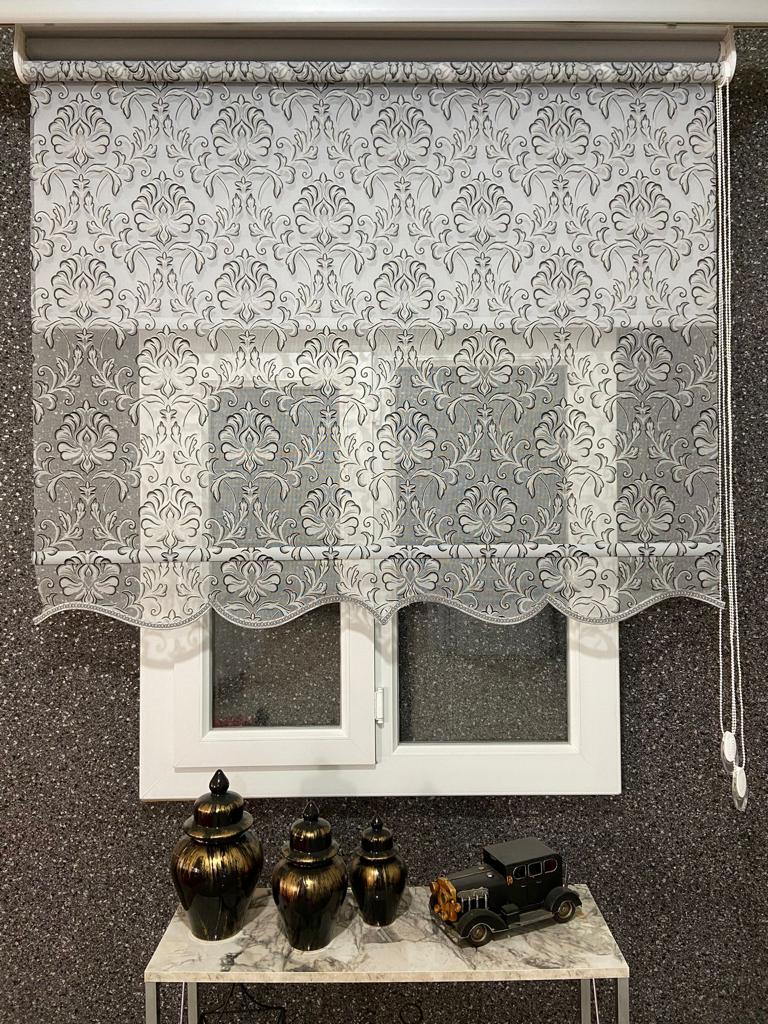 VP 2015 Osmanlı Desen Storu beyaz Çift Mekanizmalı Stor Perde