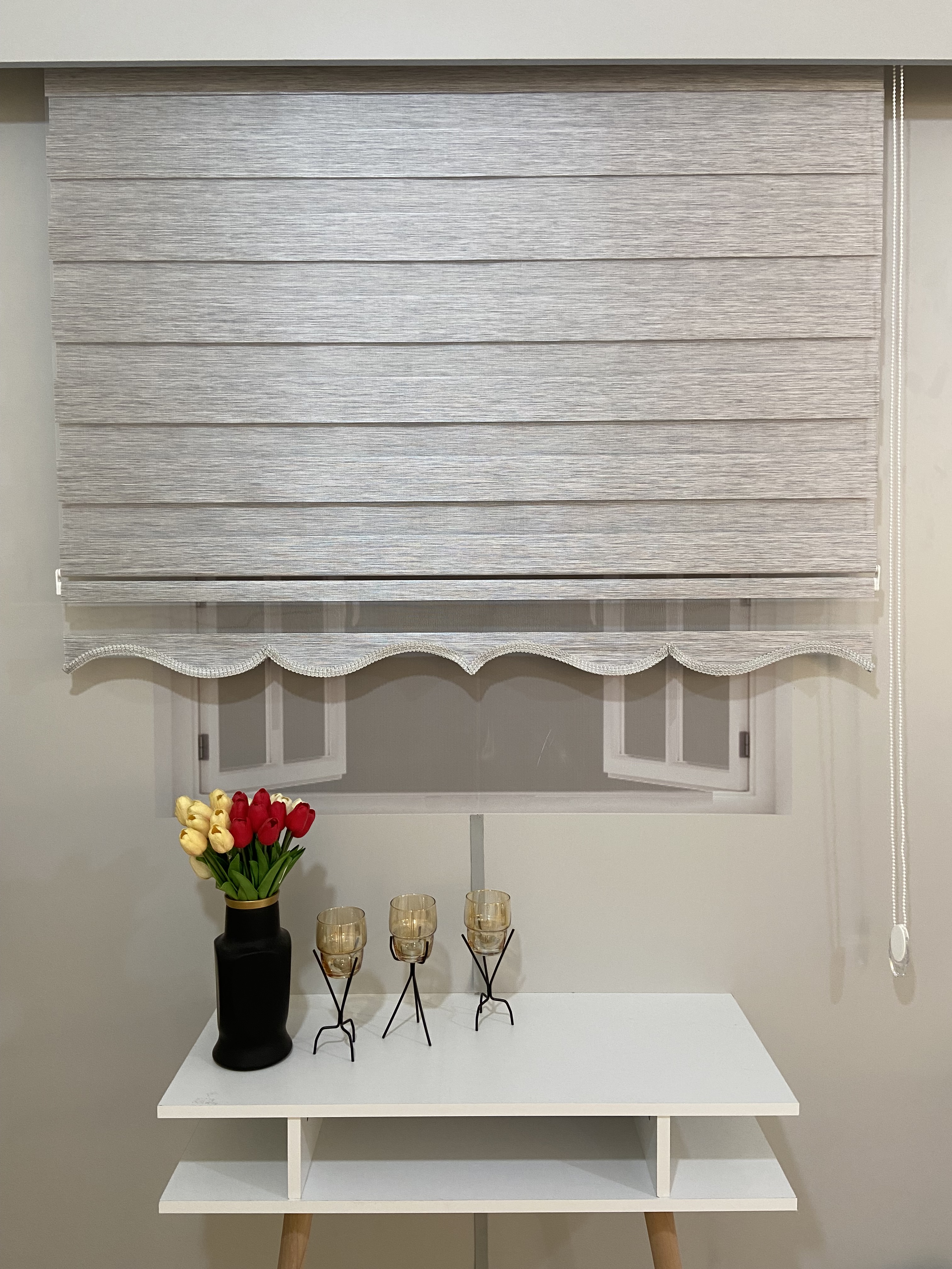 VP915 Bambu Düz Zebra Perde Gri Etek Dilimli