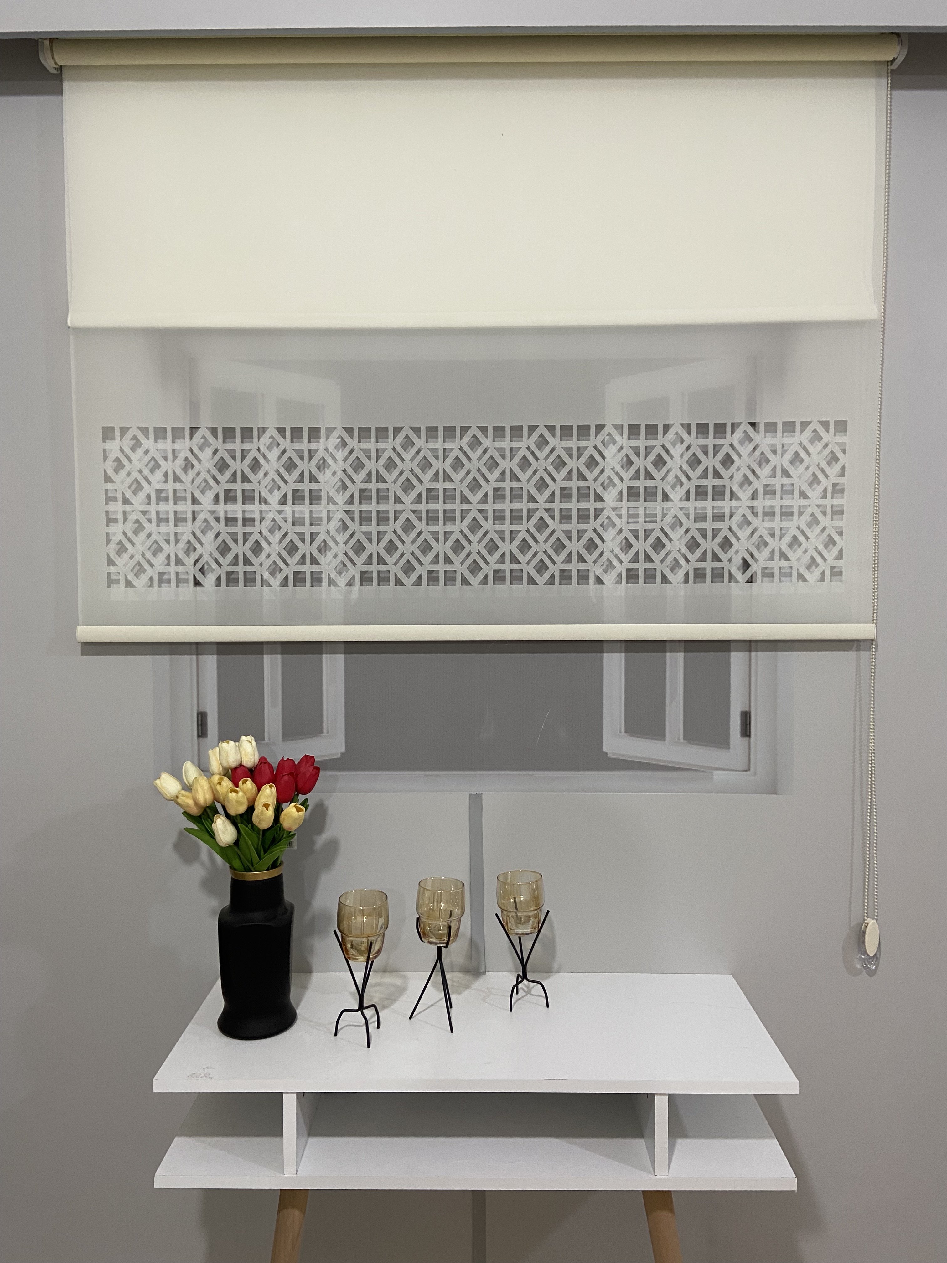 LZR1050 Çift Mekanizmalı Lazer Kesim Tül Ve Stor Perde Krem Ekru