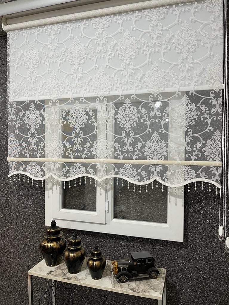 vp1620  simli damaks desen boncuklu çiftli sistem stor perde