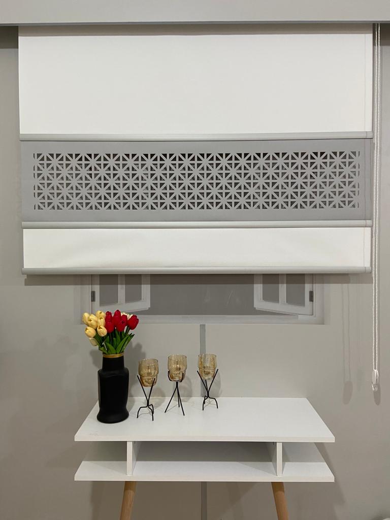 LZR110 Yeni Çift Renk Lazer Kesim Stor Perde Beyaz