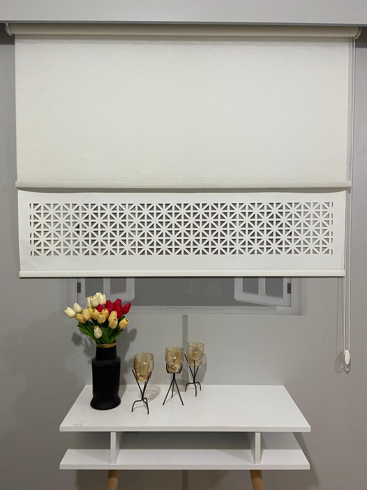 VP1045 Çift Mekanizmalı Lazer Kesim Tül Ve Stor Perde Beyaz