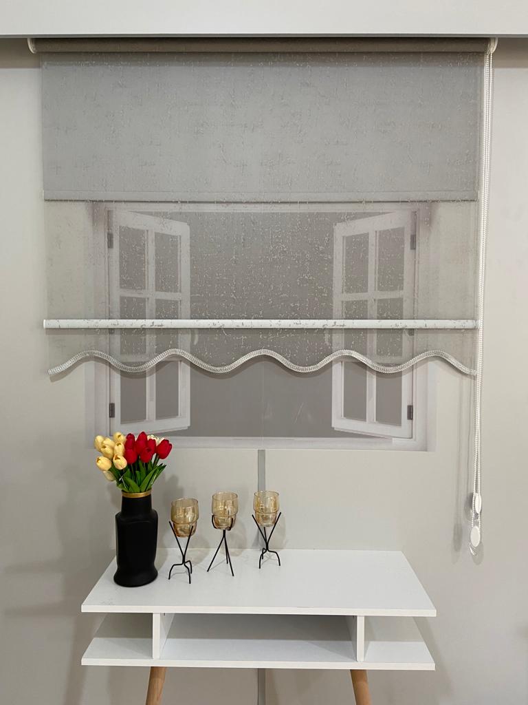 VP1933 Çift Mekanizmalı Tül ve Stor Perde Gri