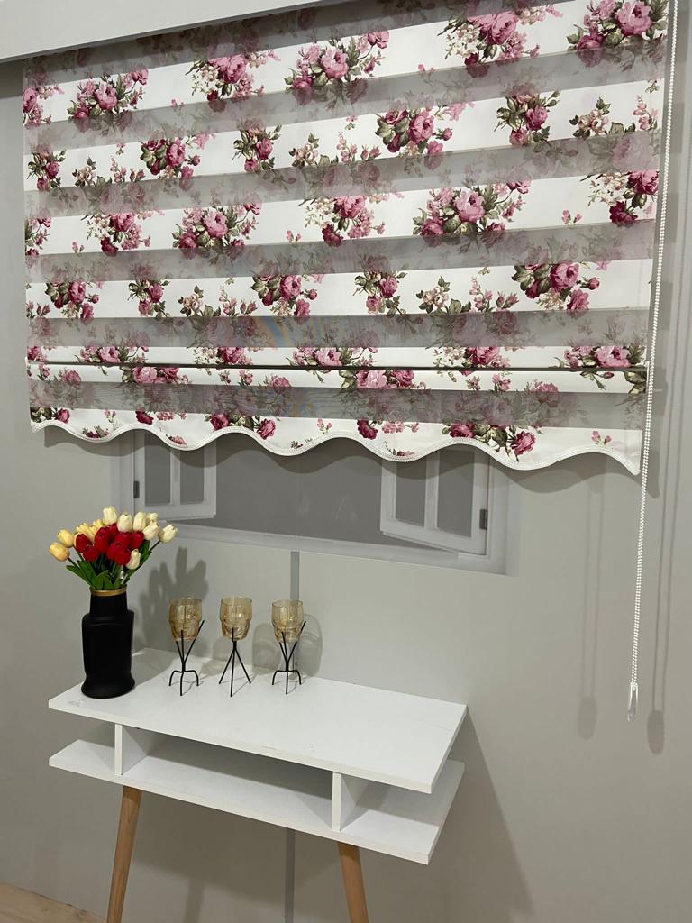 VP807 Stor Zebra Perde Çiçek Desenli Etek Dilimli