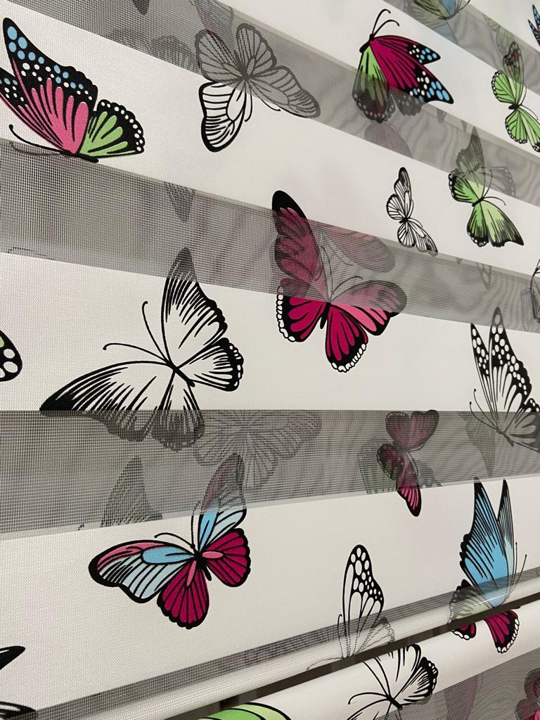 VP804 Stor Zebra Perde Çoçuk Odası Kelebek Desenli Etek Dilimli