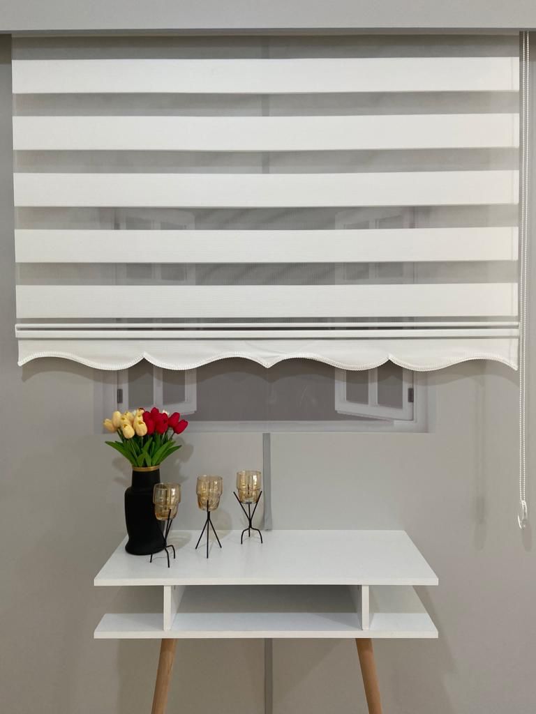  VP920 Mikro Pliseli Zebra Perde  Beyaz Etek Dilimli