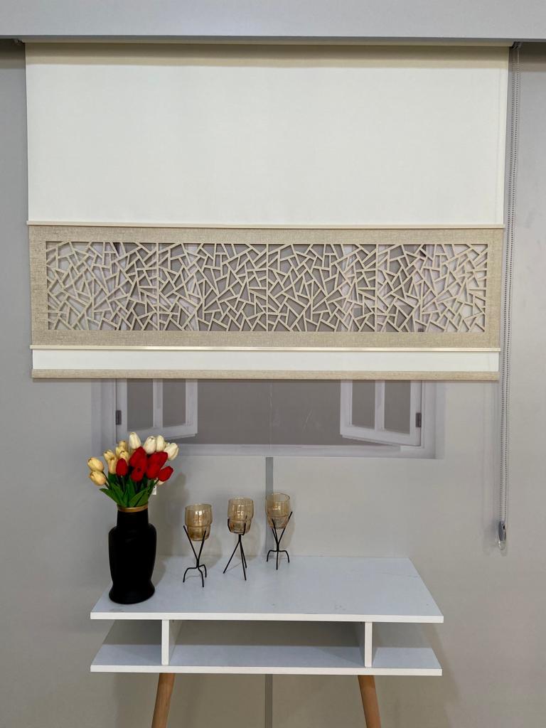 LZR320 Çift renkli lazer kesim  beyaz/vizon stor perde