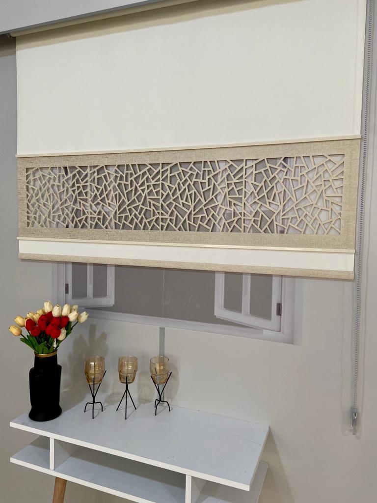 LZR320 Çift renkli lazer kesim  beyaz/vizon stor perde