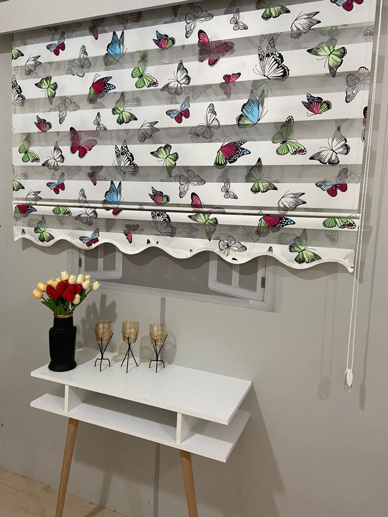 VP804 Stor Zebra Perde Çoçuk Odası Kelebek Desenli Etek Dilimli