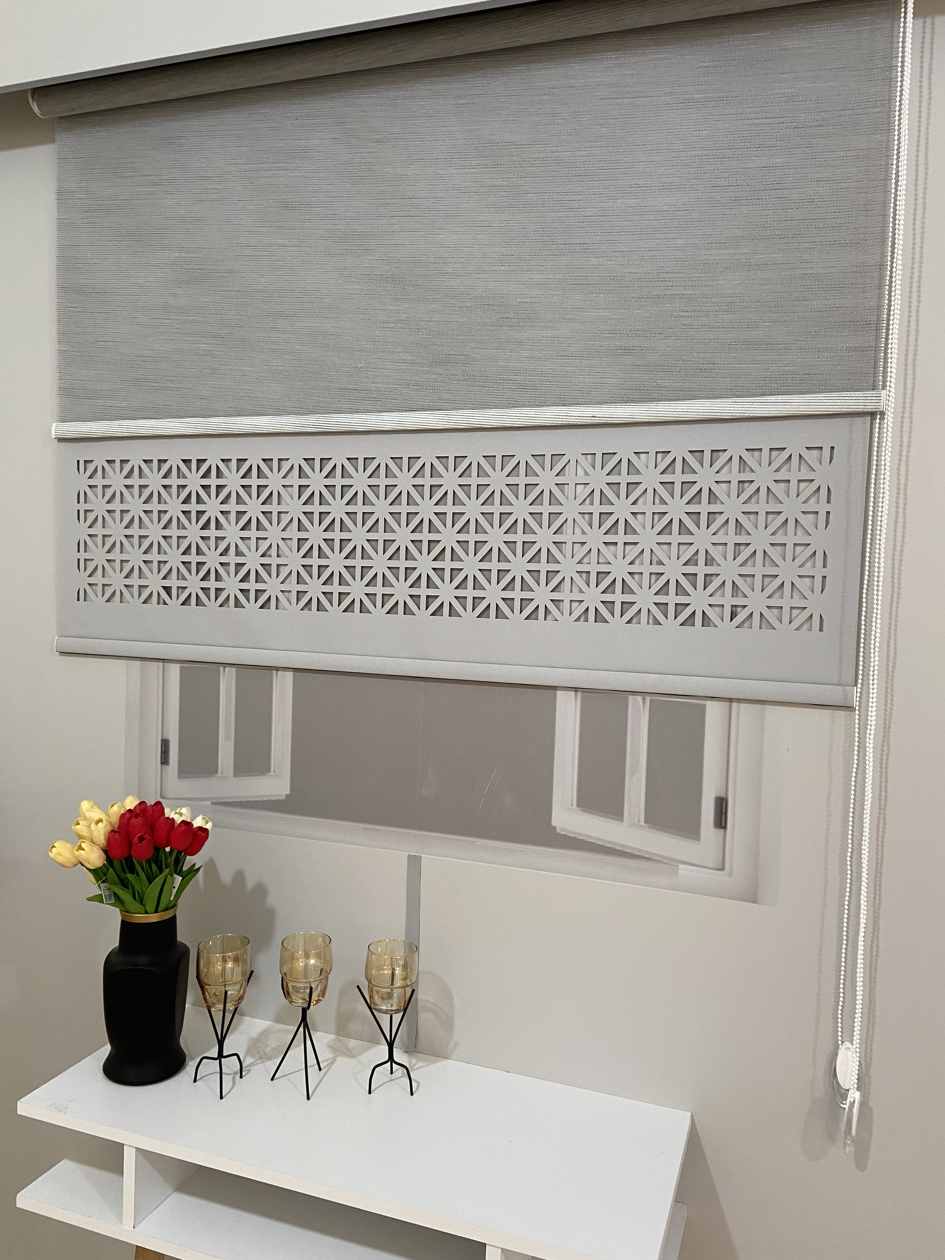 LZR1045 Çift Mekanizmalı Lazer Kesim Tül Ve Stor Perde Gri