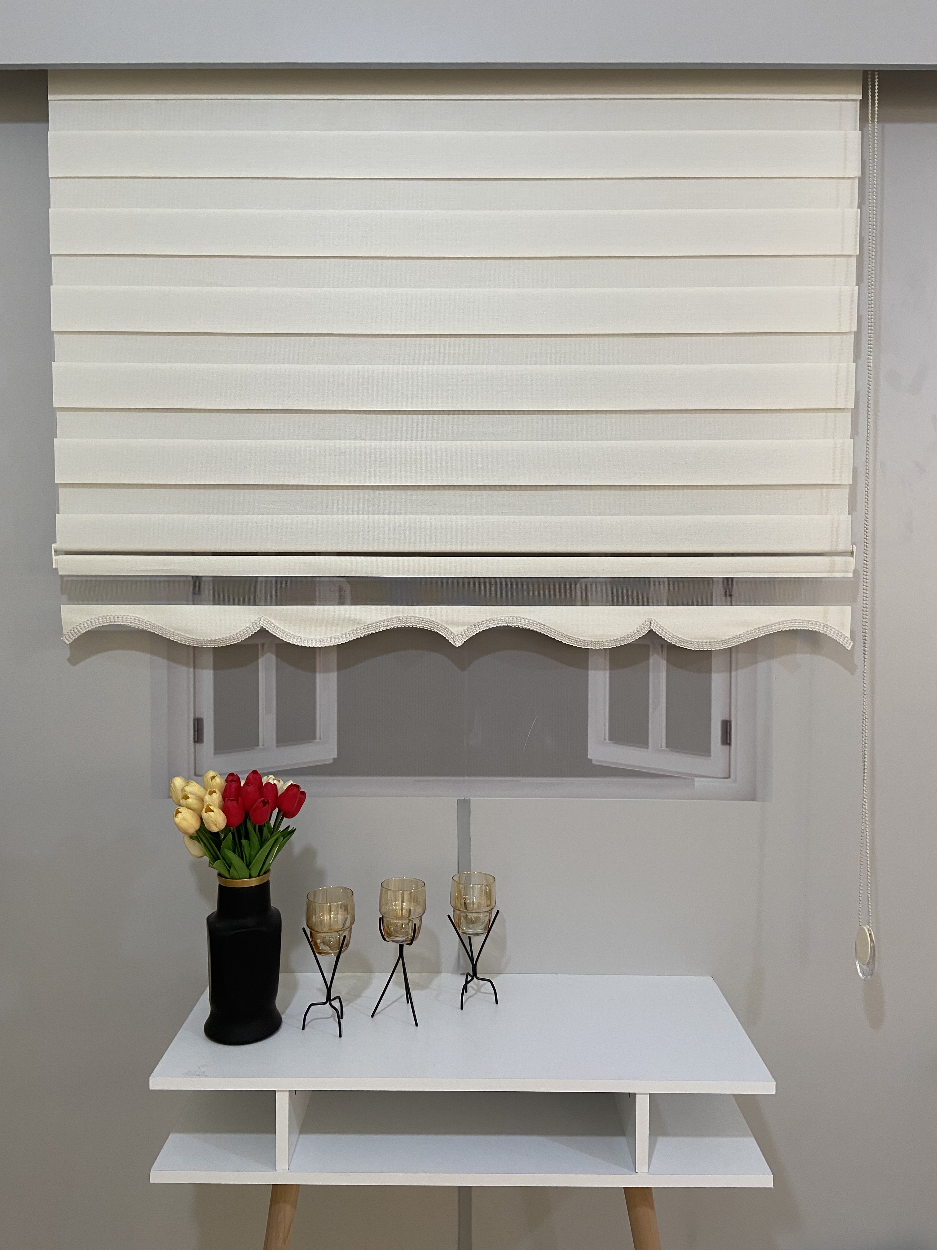 VP912 Bambu Düz Zebra Perde Ekru Etek Dilimli