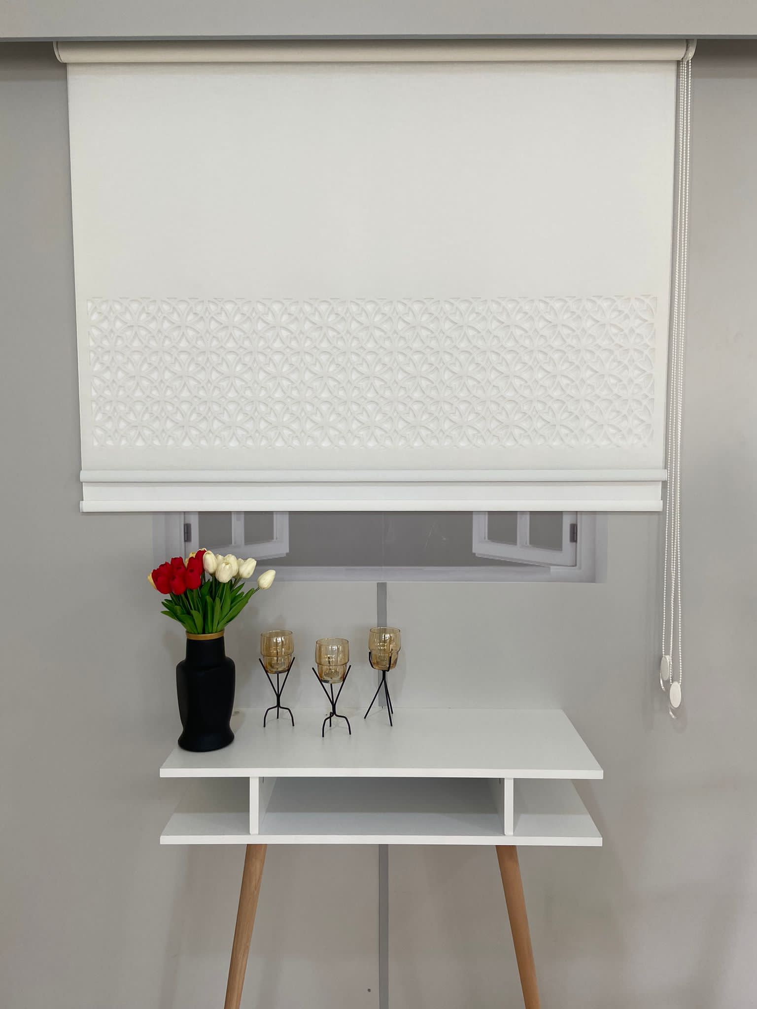 LZR1020 Çift Mekanizmalı Lazer Kesim Tül Ve Stor Perde Beyaz