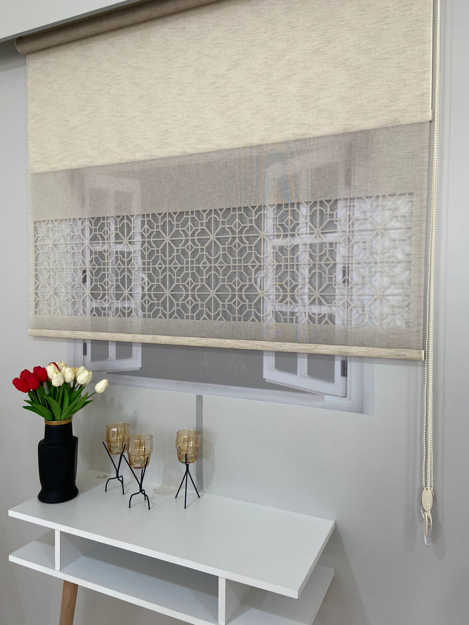 LZR1030 Çift Mekanizmalı Lazer Kesim Tül Ve Stor Perde Sütlü Kahverengi