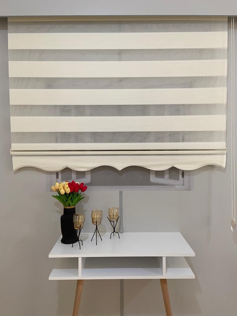 VP921 Mikro Pliseli Zebra Perde Krem Etek Dilimli