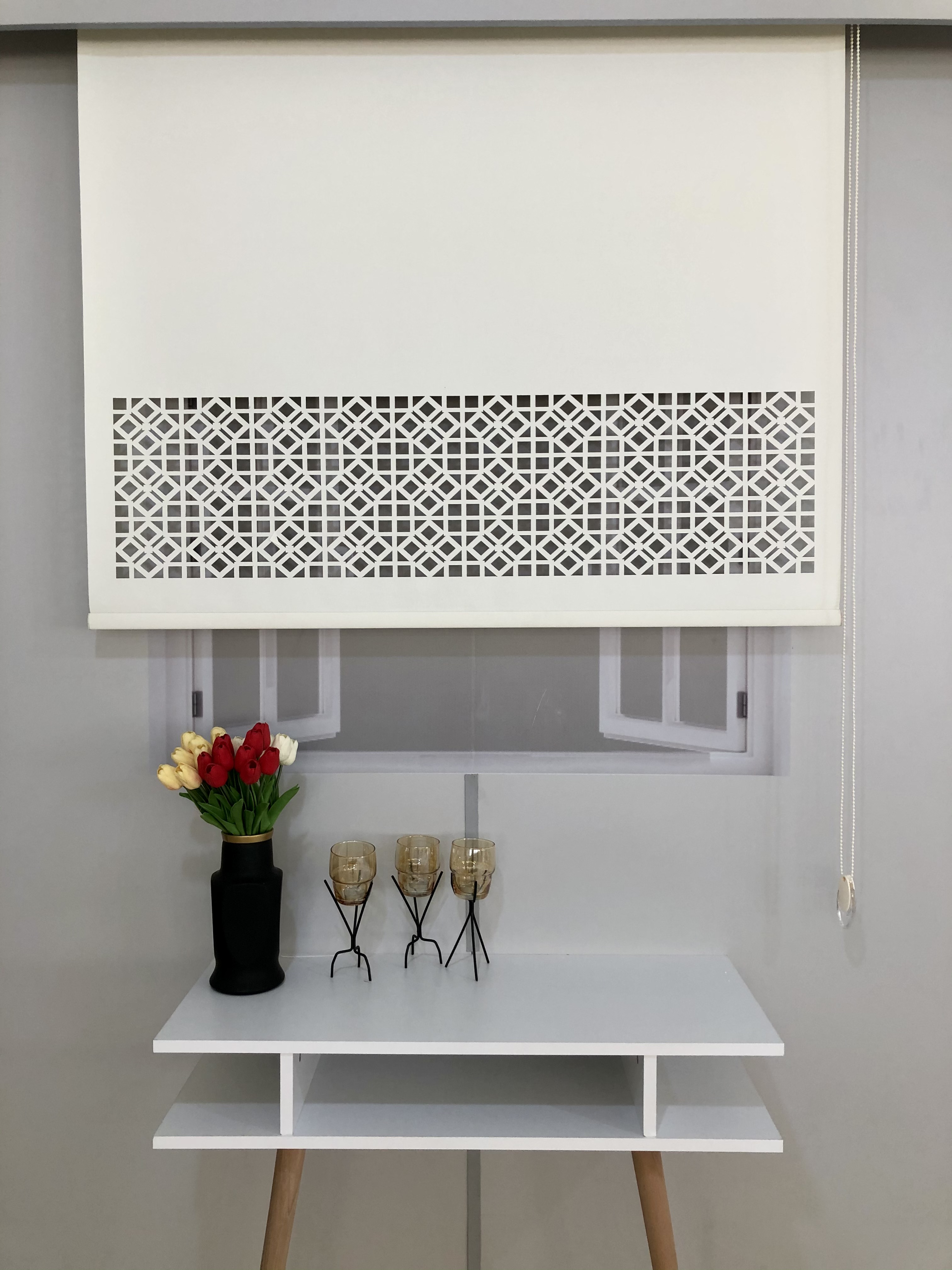 LZR308 Lazer Kesim Stor Perde Krem