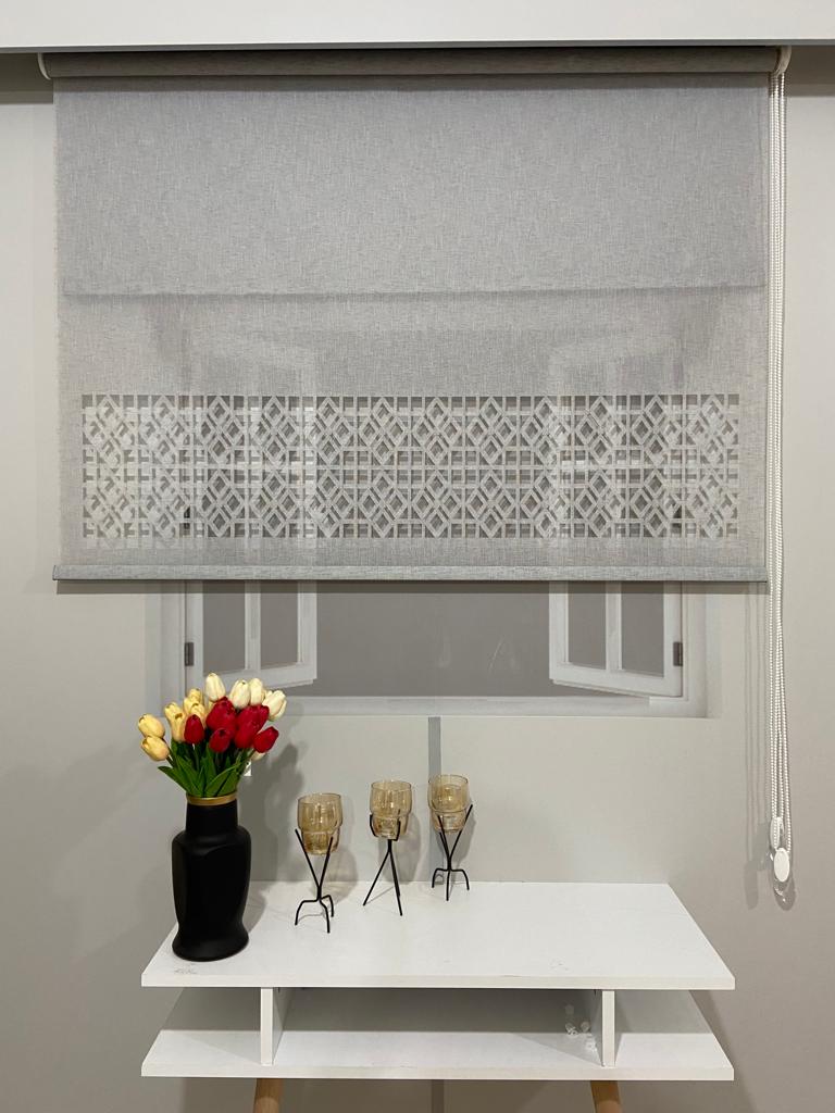 LZR1015 Çift Mekanizmalı Lazer Kesim Tül Ve Stor Perde Gri 