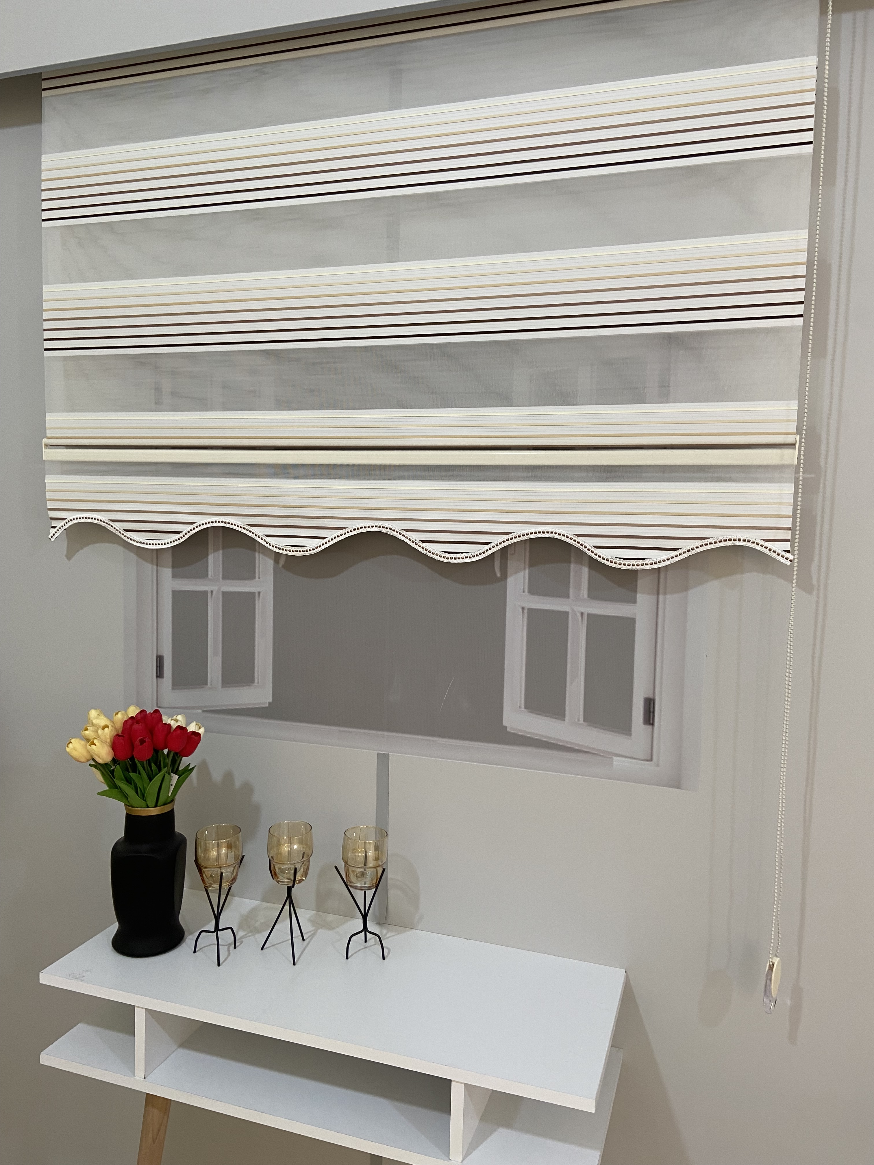 VP725 Renk Geçişli Pliseli Zebra Perde Sütlü Kahve Kahverengi