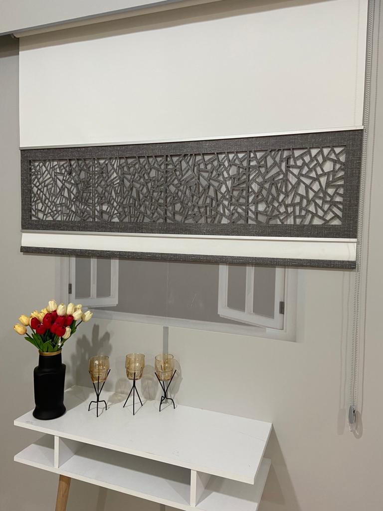 LZR320 Çift renkli lazer kesim  BEYAZ / KOYU KAHVE  stor perde