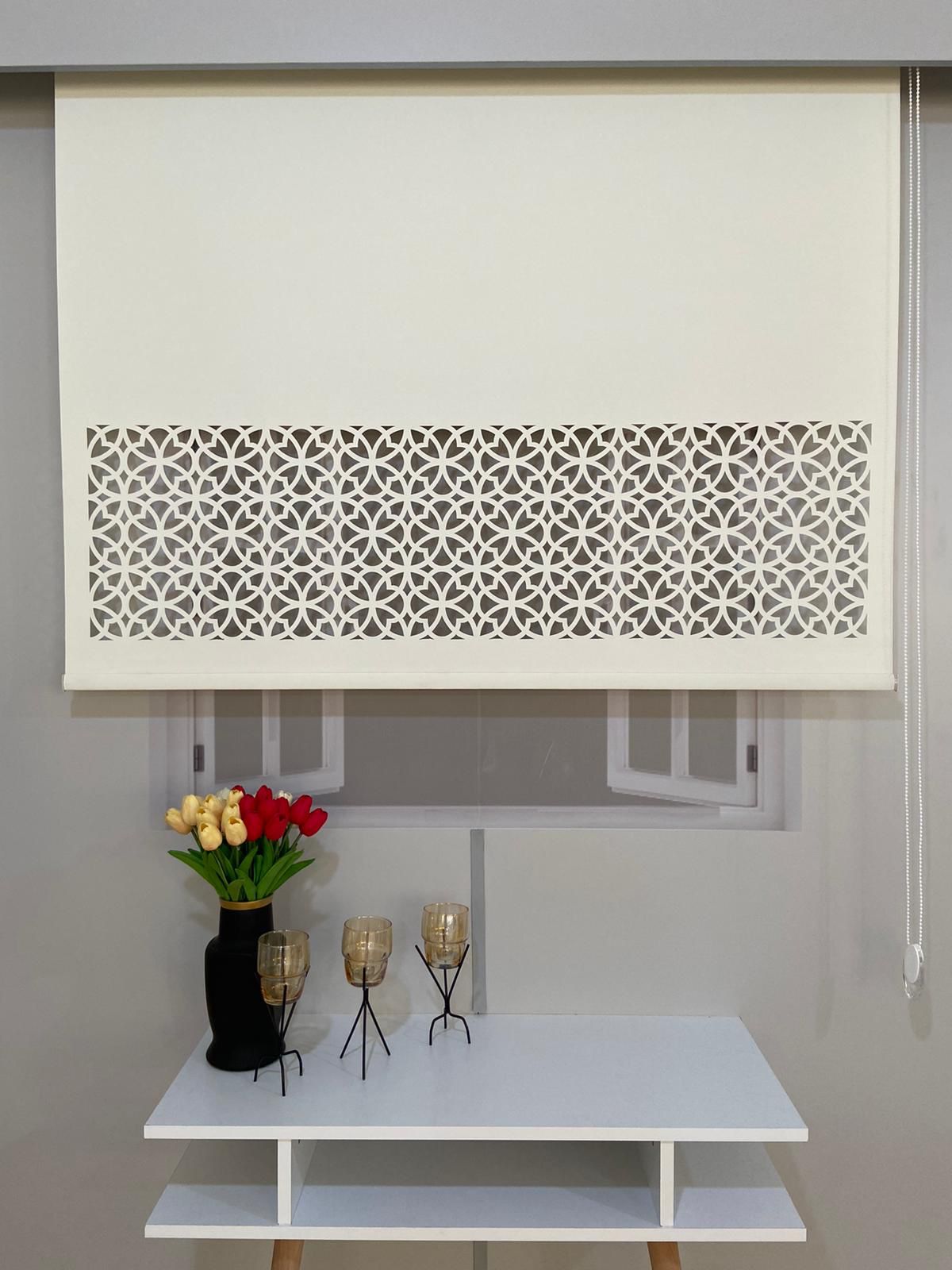 LZR305 Lazer Kesim Stor Perde Krem