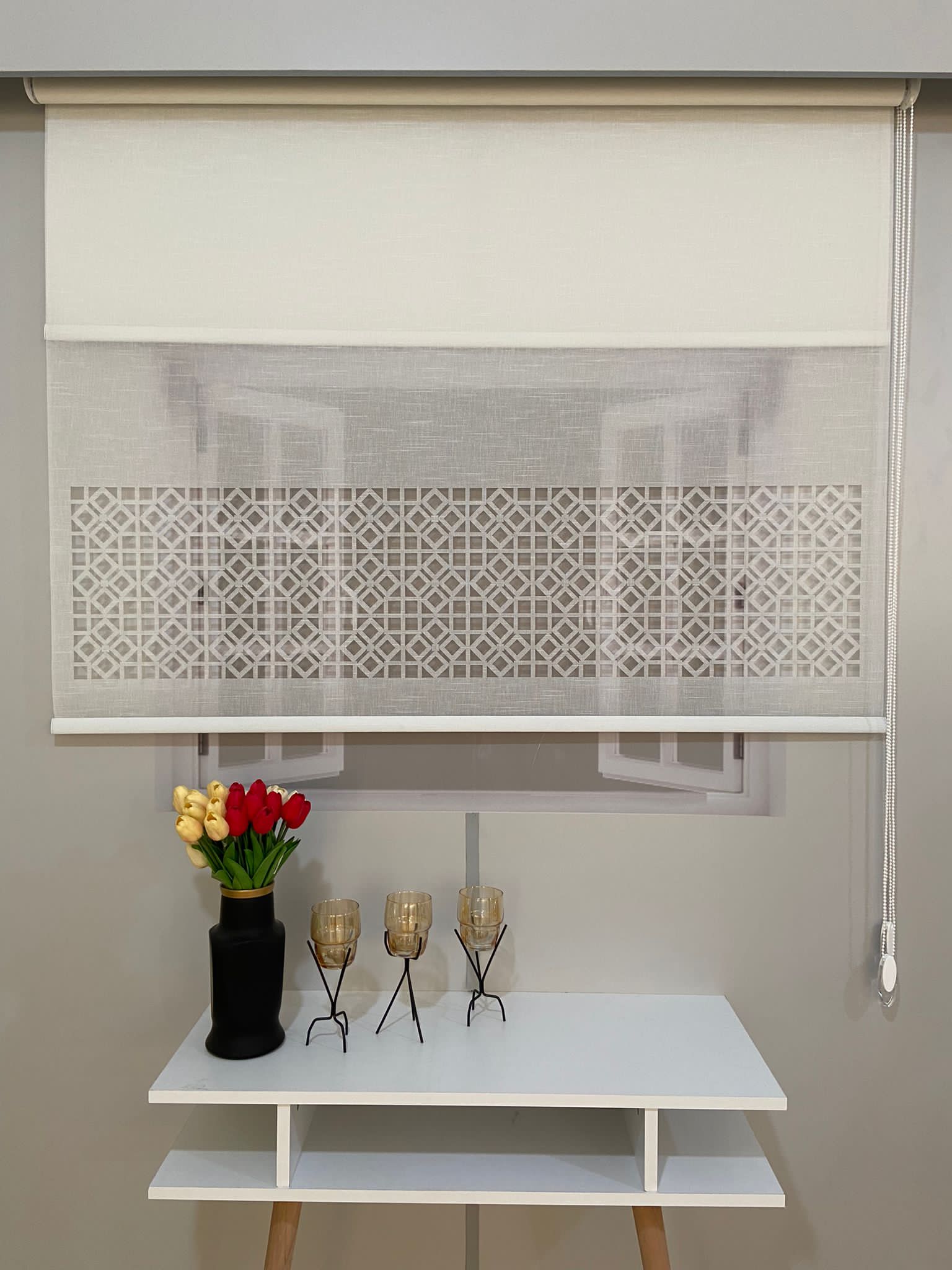 LZR1040 Çift Mekanizmalı Lazer Kesim Tül Ve Stor Perde Beyaz