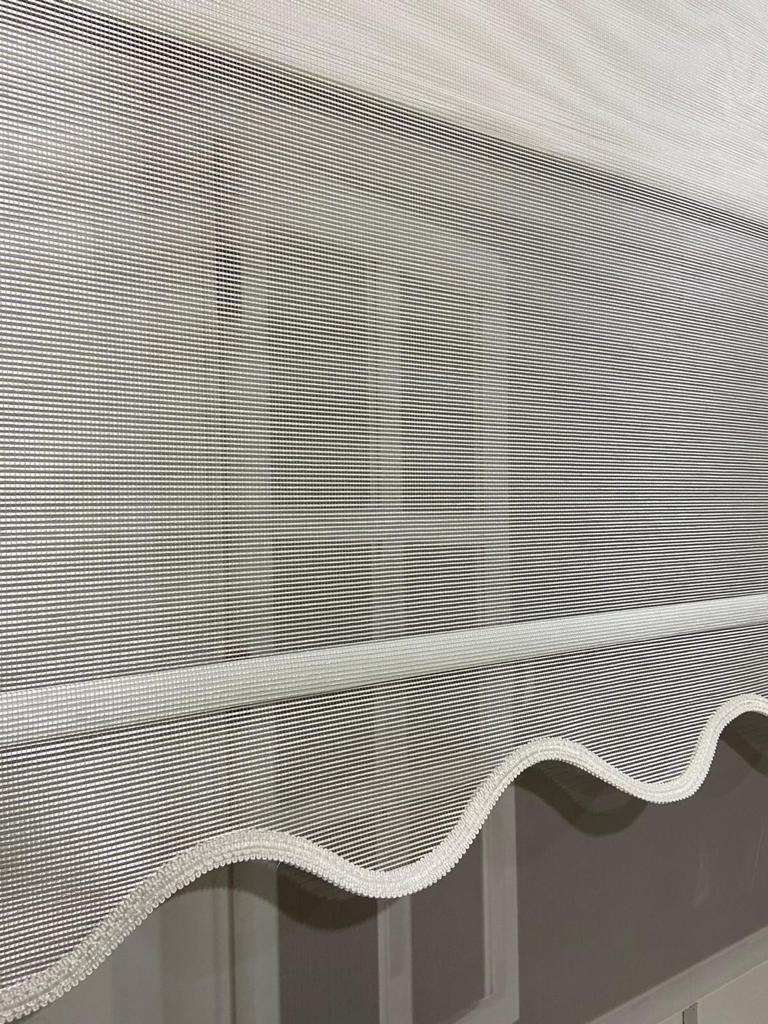 VP1600 Çizgili Çift Mekanizmalı Tül Ve Stor Perde Beyaz