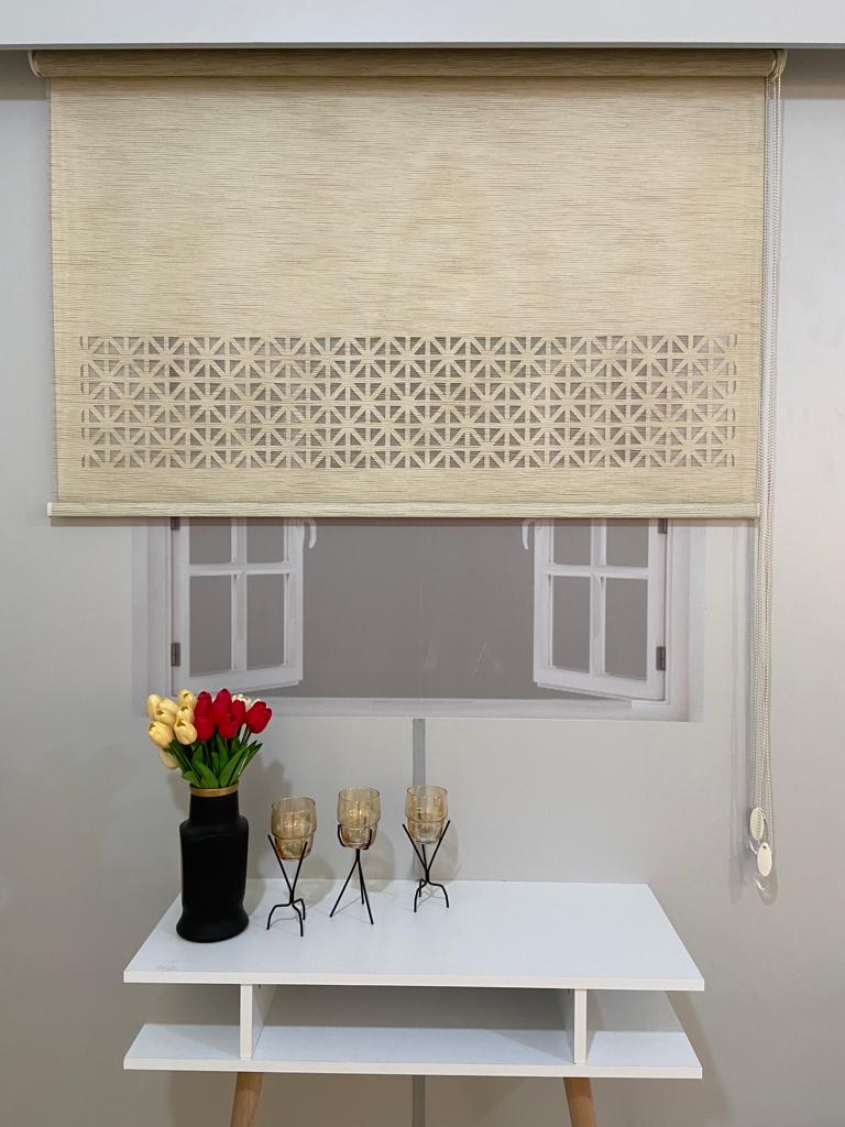 LZR1045 Çift Mekanizmalı Lazer Kesim Tül Ve Stor Perde Sütlü Kahverengi