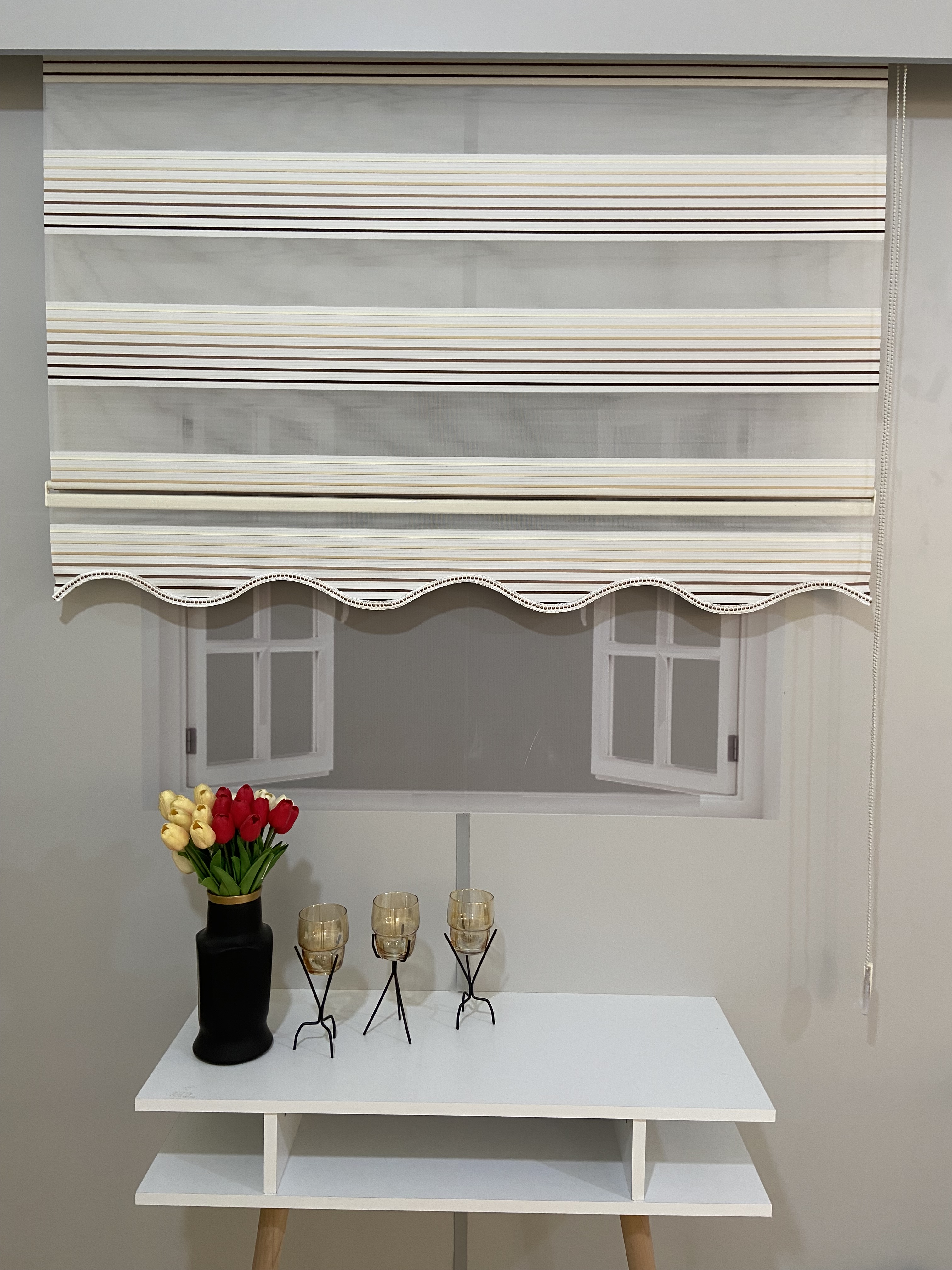 VP725 Renk Geçişli Pliseli Zebra Perde Sütlü Kahve Kahverengi