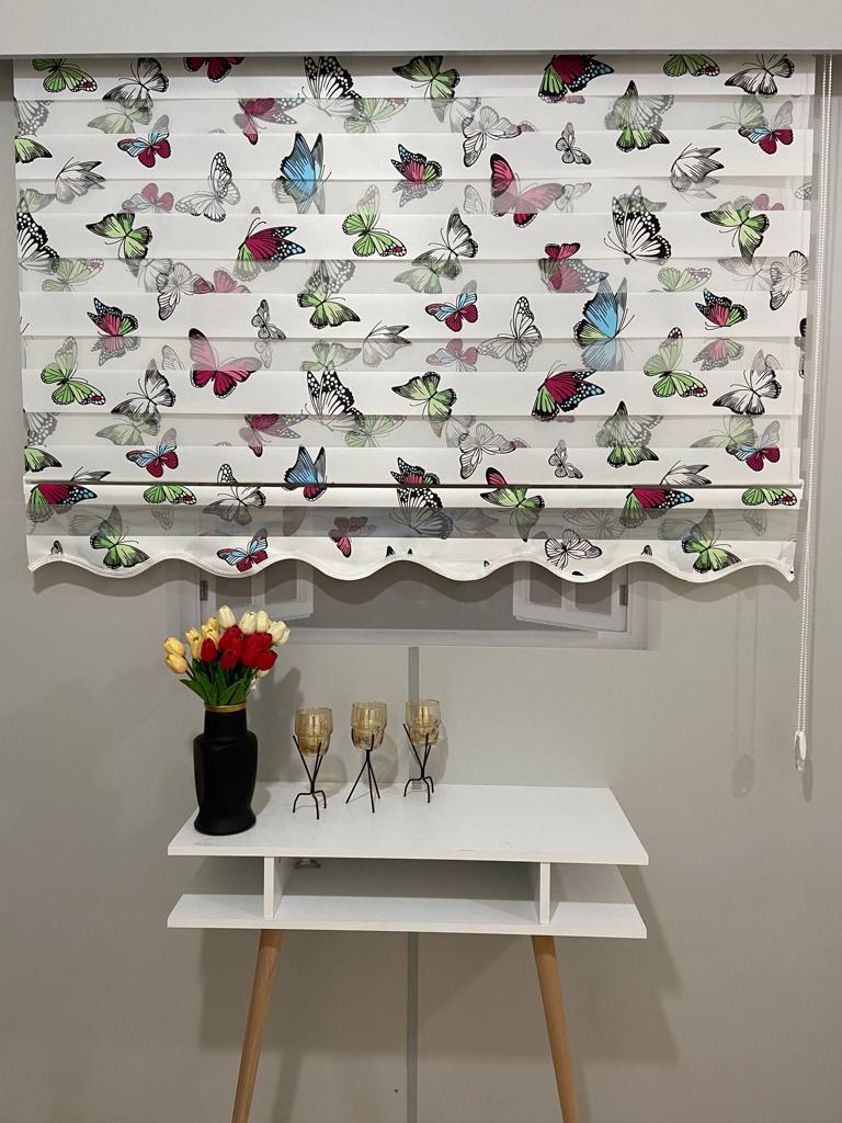 VP804 Stor Zebra Perde Çoçuk Odası Kelebek Desenli Etek Dilimli