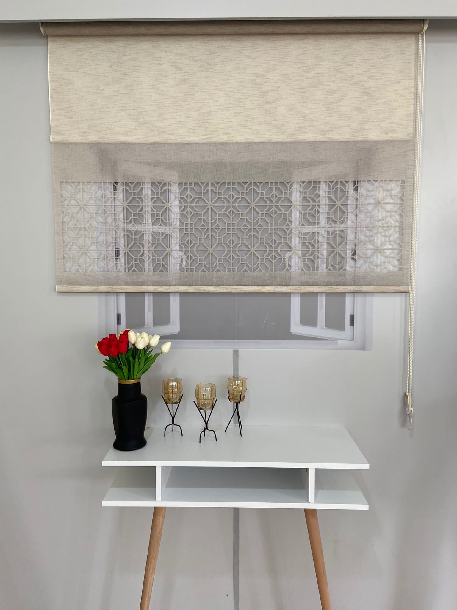 LZR1030 Çift Mekanizmalı Lazer Kesim Tül Ve Stor Perde Sütlü Kahverengi