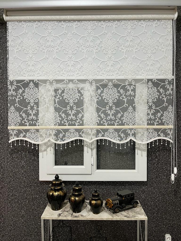 vp1620  simli damaks desen boncuklu çiftli sistem stor perde