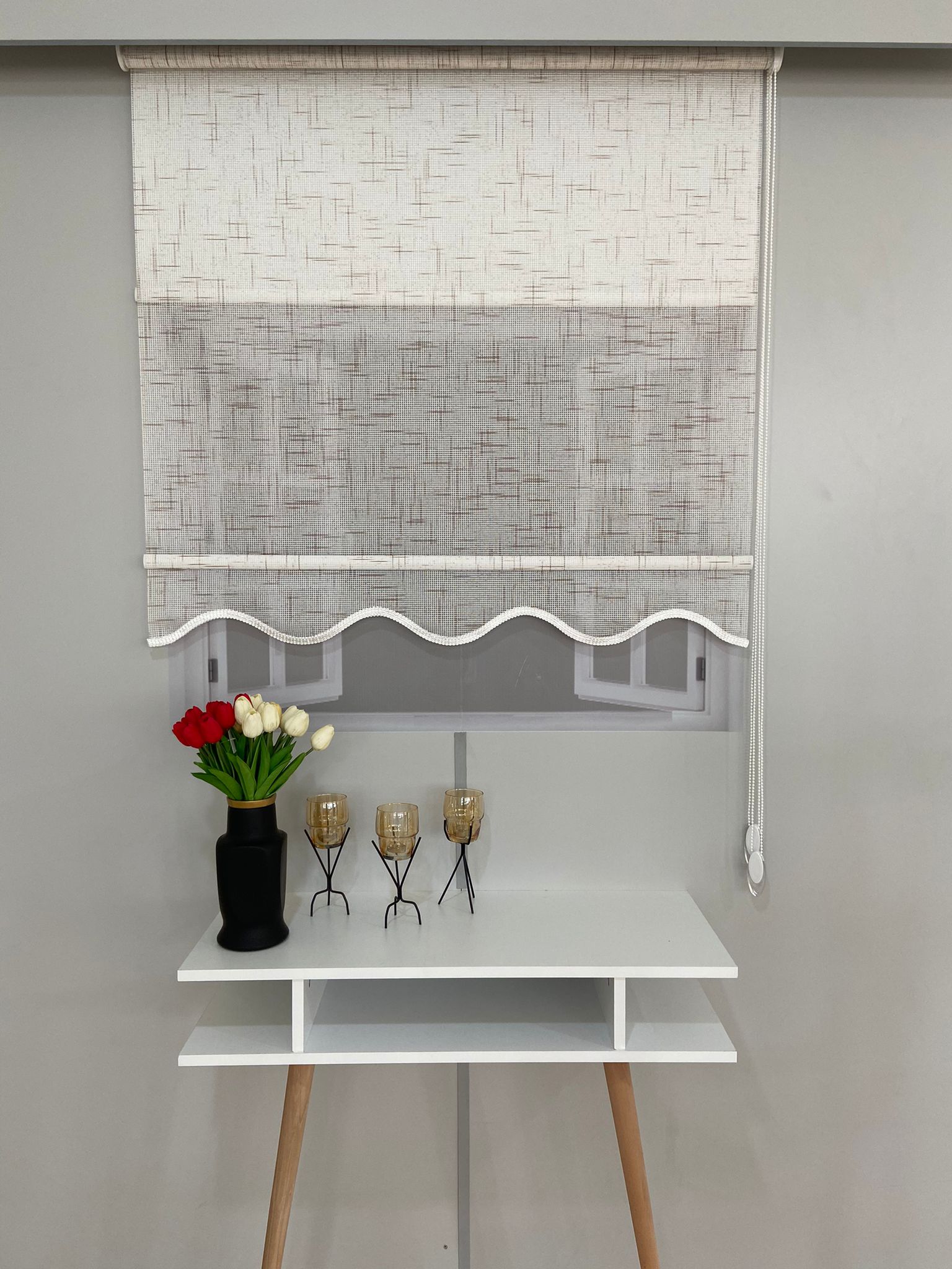 VP1310 Çift Mekanizmalı Renkli Degrade Tül Ve Stor Perde Beyaz Vizon 