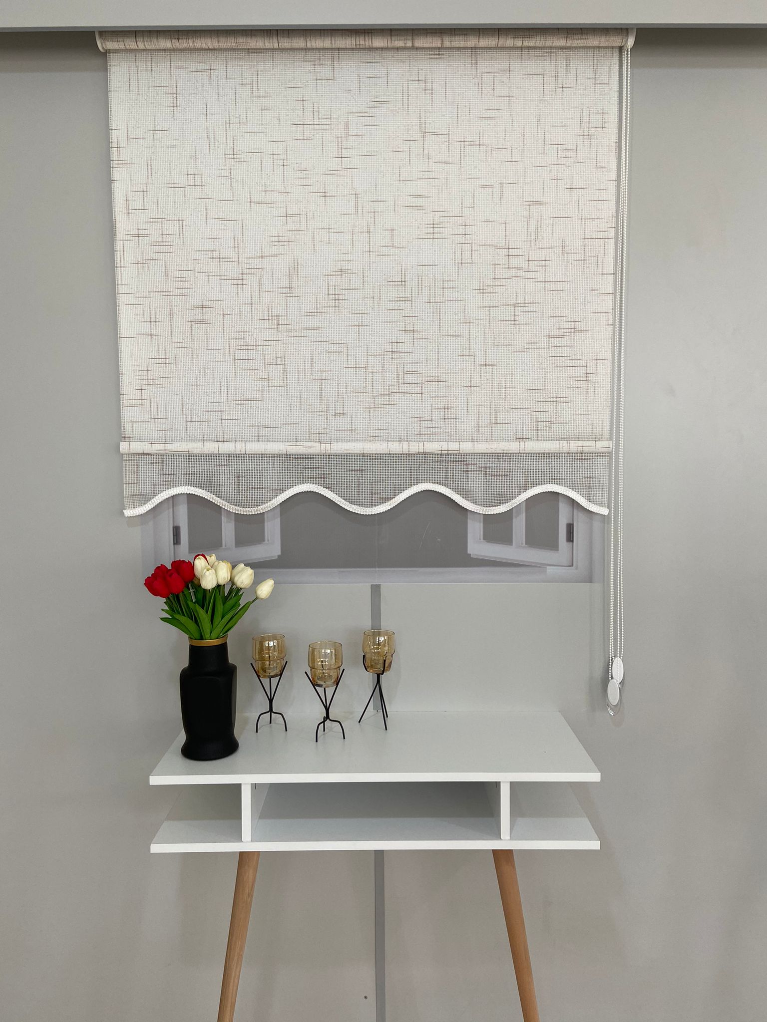 VP1310 Çift Mekanizmalı Renkli Degrade Tül Ve Stor Perde Beyaz Vizon 