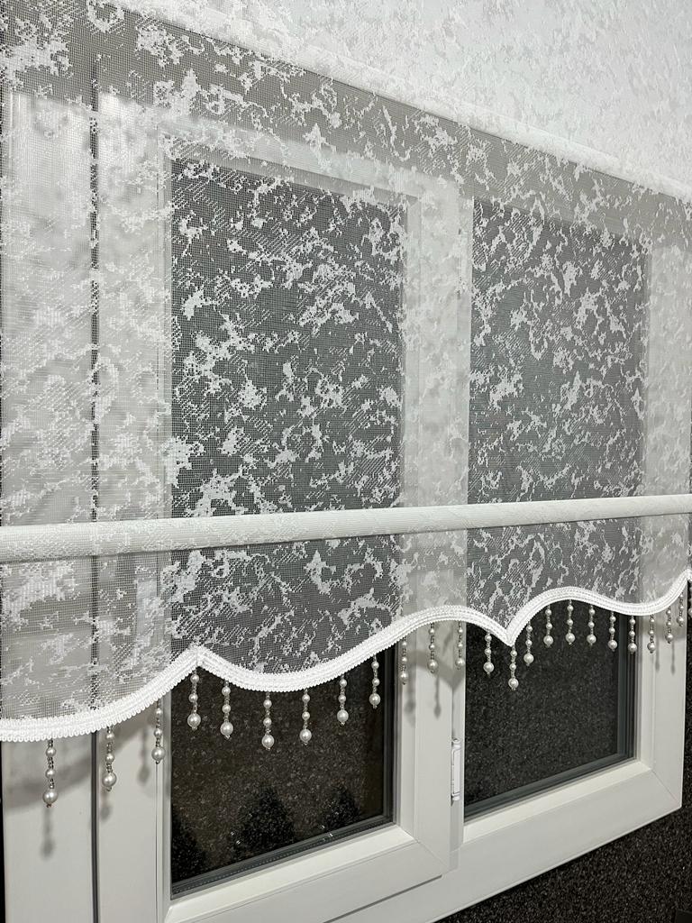 VP2010 bulut  desen çiftli sistem boncuklu stor perde